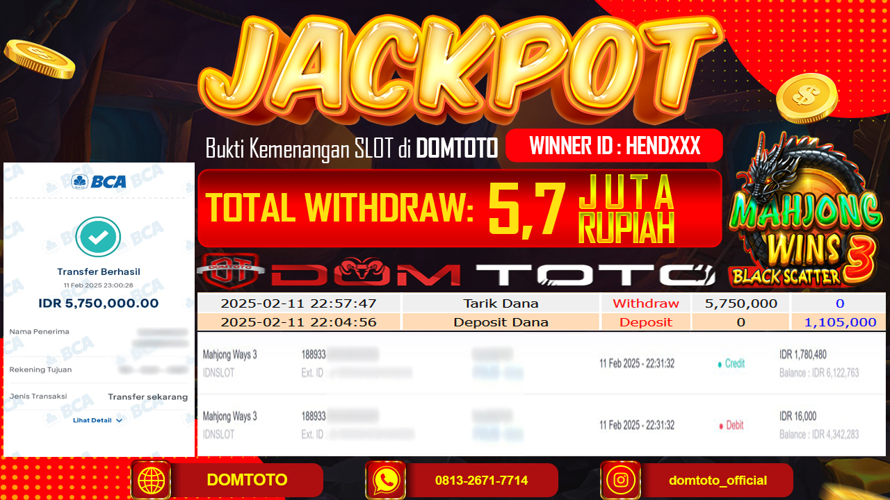 JACKPOT SLOT MAHJONG WAYS 3 11 FEBRUARI 2025